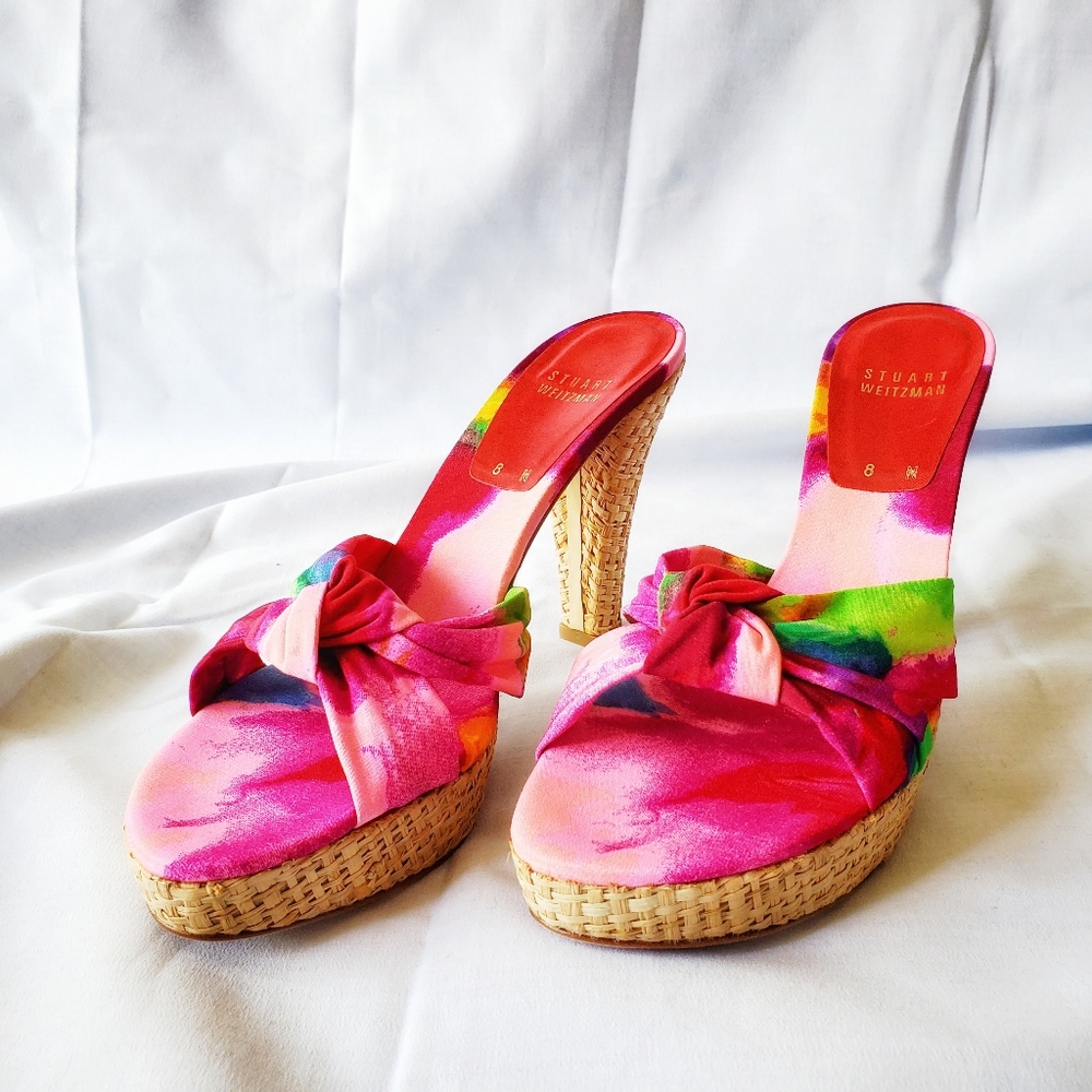 NIB SW | Floral Knotted, Woven Straw Heels • 8